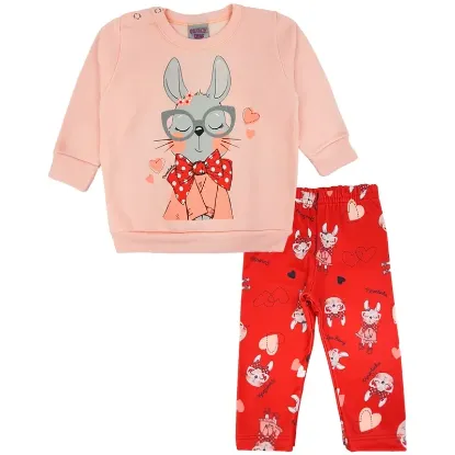 Conjunto Moletom Bebê Menina Sweet Bunny Salmão