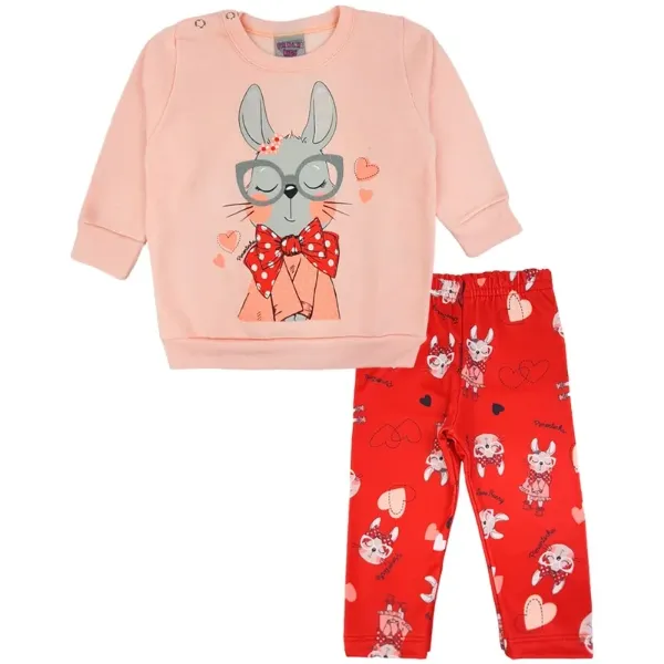 Conjunto Moletom Bebê Menina Sweet Bunny Salmão
