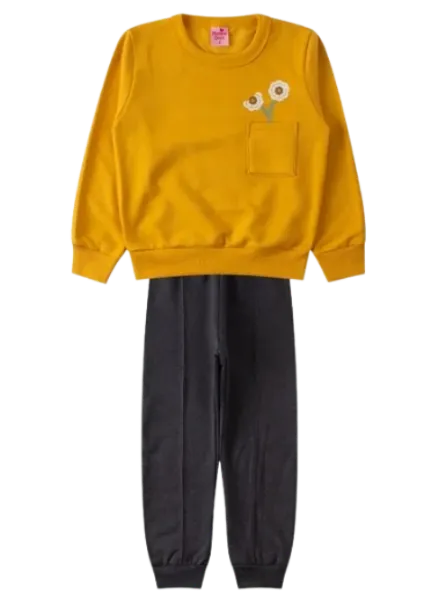 Conjunto Infantil Charming Moletom Peluciado Mostarda