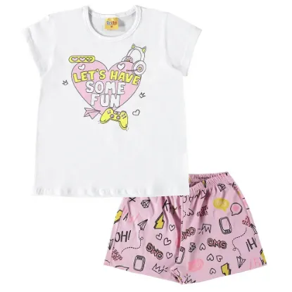 Pijama Curto Infantil Rollu com Estampa Divertida de Corações