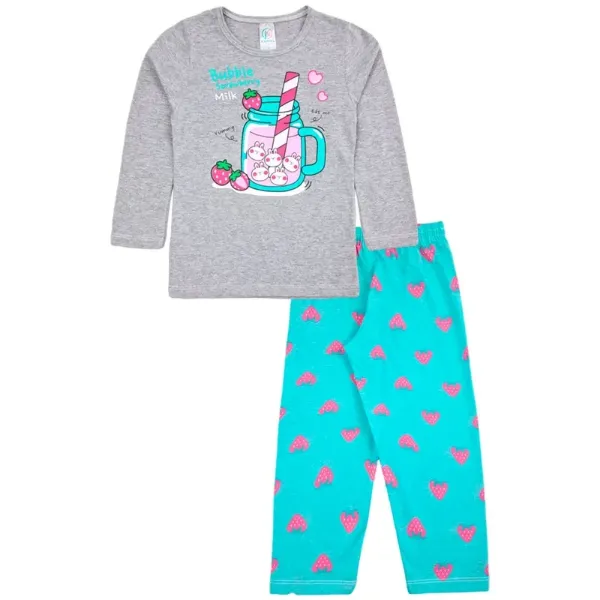 Pijama Infantil Menina Bubble Strawberry Cinza