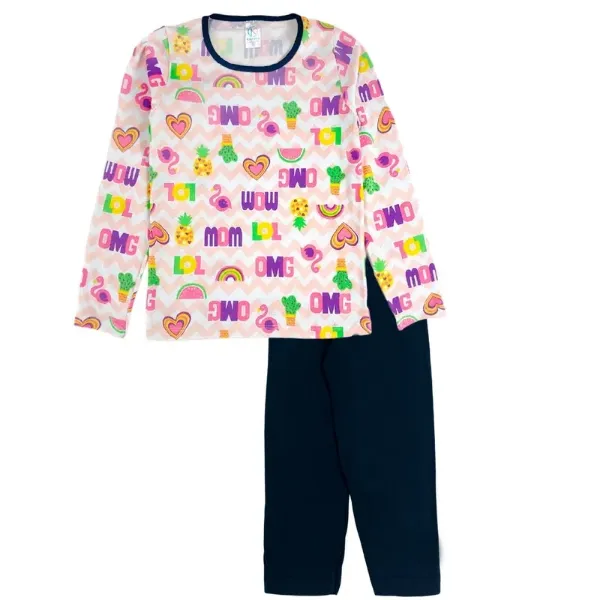 Pijama Juvenil Menina Flamingo Branco
