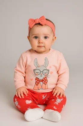 Conjunto Moletom Bebê Menina Sweet Bunny Salmão