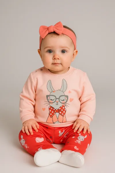 Conjunto Moletom Bebê Menina Sweet Bunny Salmão